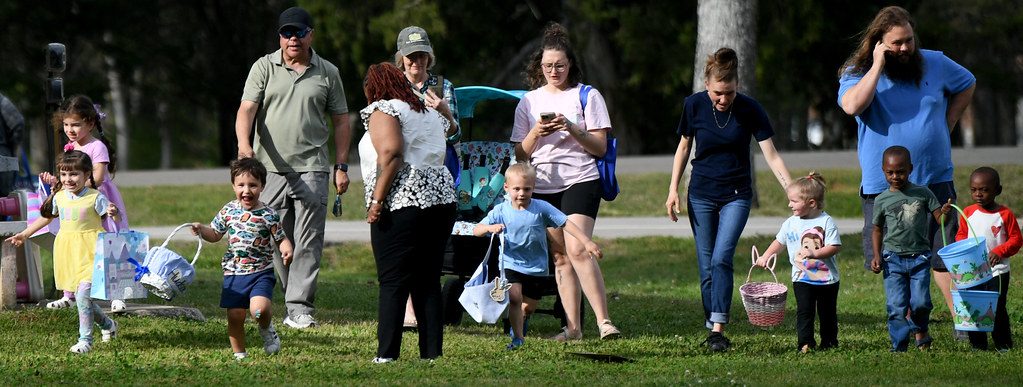 Young children at a church family event outdoors